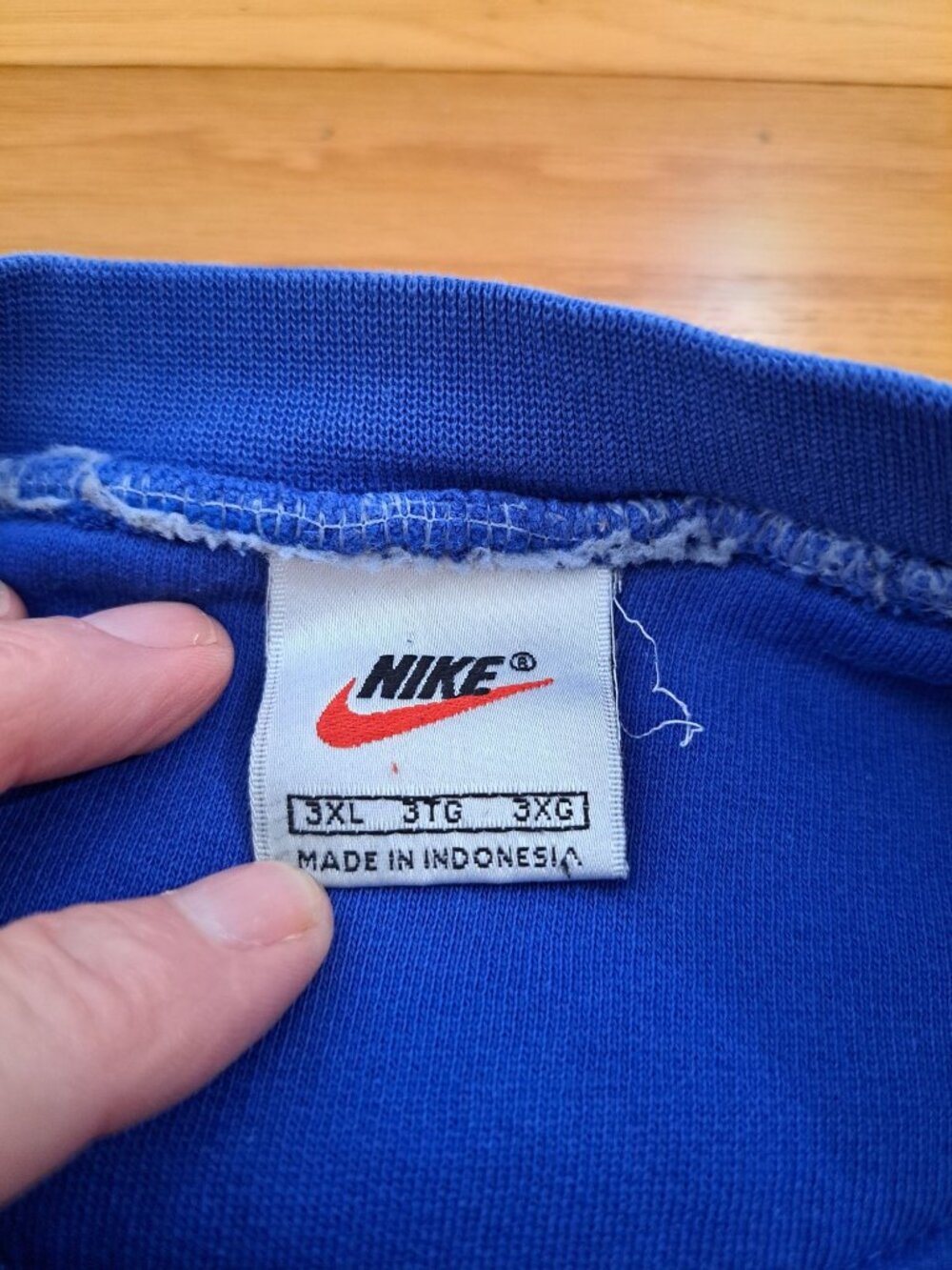 Vintage 1990's Nike Mens Blue Crewneck Sweatshirt 3XL Black Swoosh Logo - Picture 4 of 12